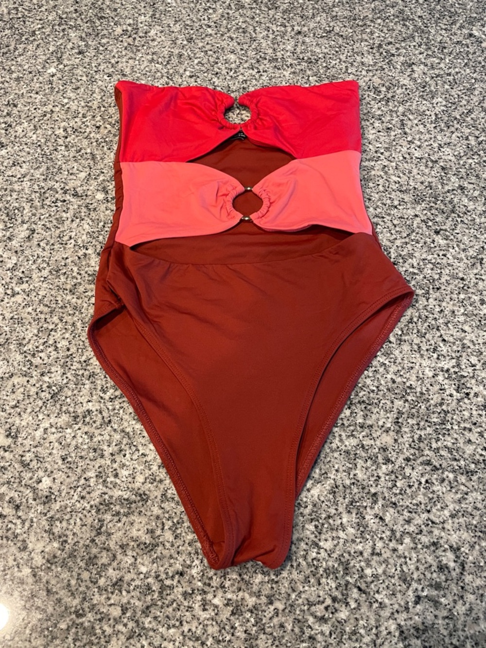 Zara Colorblock Ring-Front One-Piece Swimsuit - Red & Coral